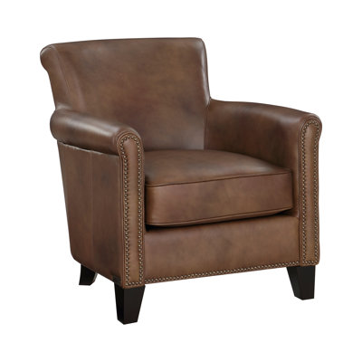 Classic Traditional Accent Chair 1Pc Solid Wood Frame Top-Grain Leather Nailhead Trim Living Room Furniture