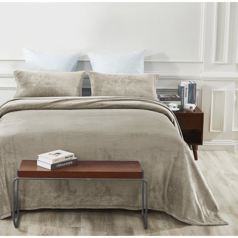 Fleece / Microfiber Machine Woven Sheet Set, Taupe, Queen Sheet Set + Fitted Sheet + 2 Pillowcases