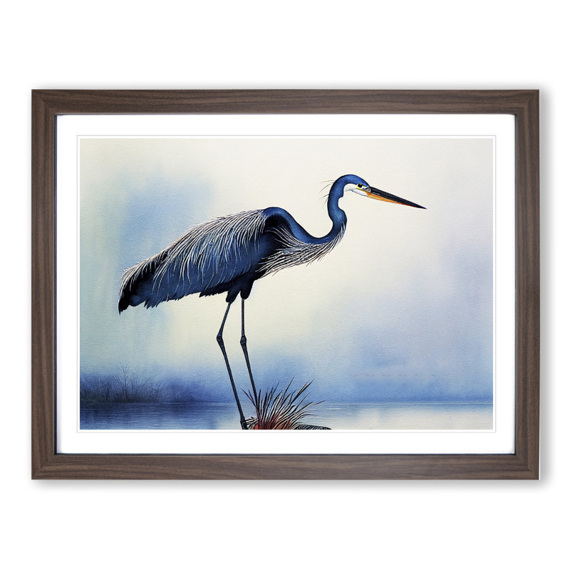 Heron Bird Vol.2 - Single Picture Frame Print, 46cm H x 64cm W x 2cm D, Walnut