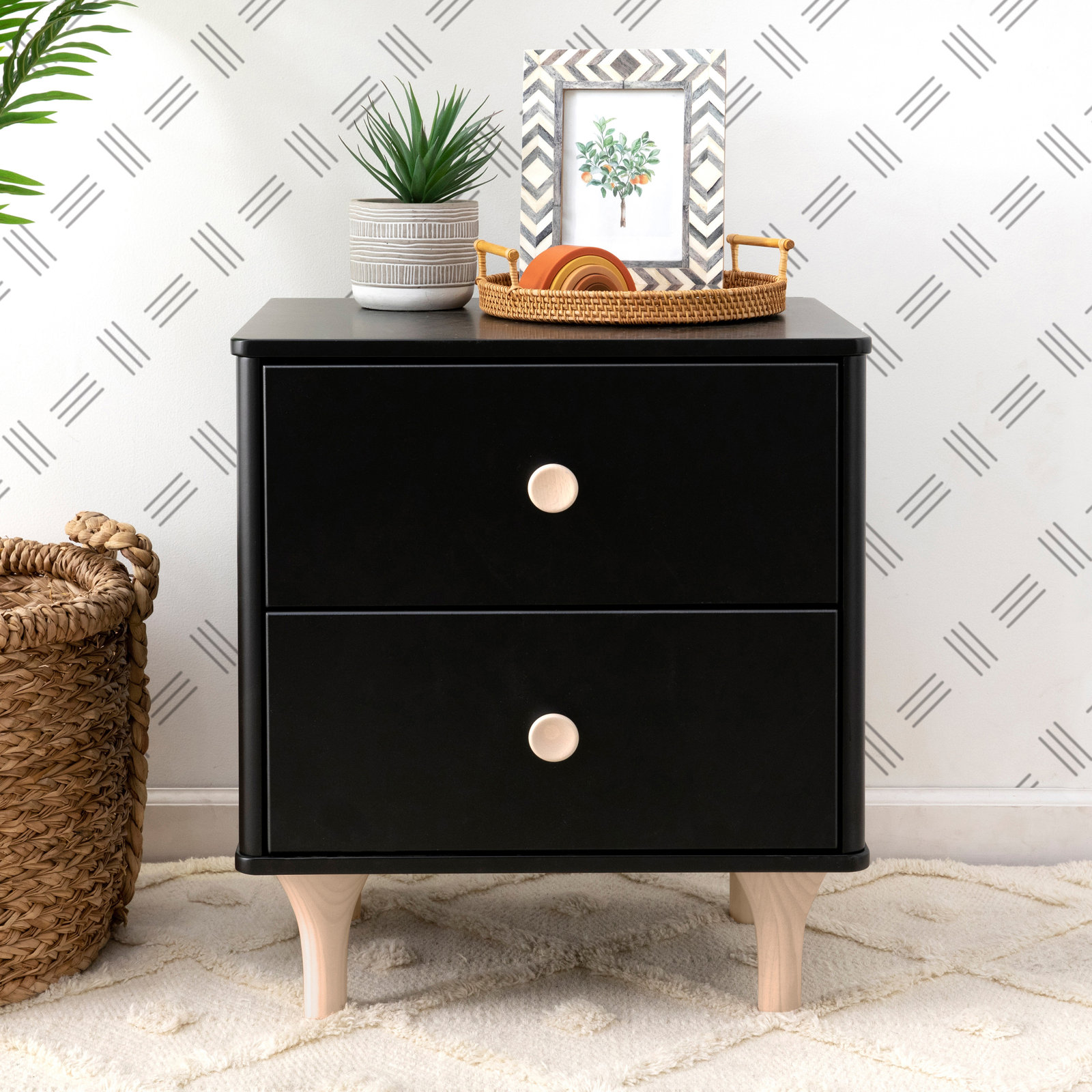 Lolly Nightstand with USB Port, Black/Washed Natural