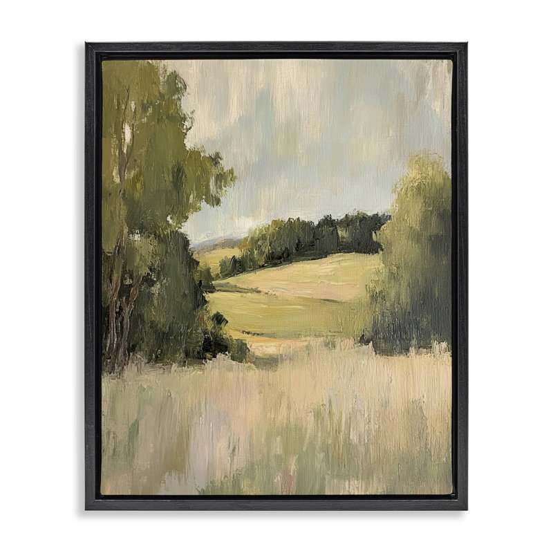 Cadre flottant Painterly Green Valley View, design par Petal Prints Design, Cadre flottant noir de jais, H 21 po x l 17 po