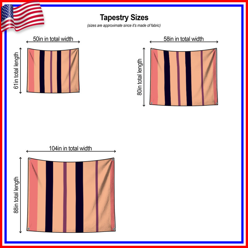 Vertical Striped Pattern Wall Tapestry - Stripes Wall Decor, 68in H x80in W with 4 Grommets