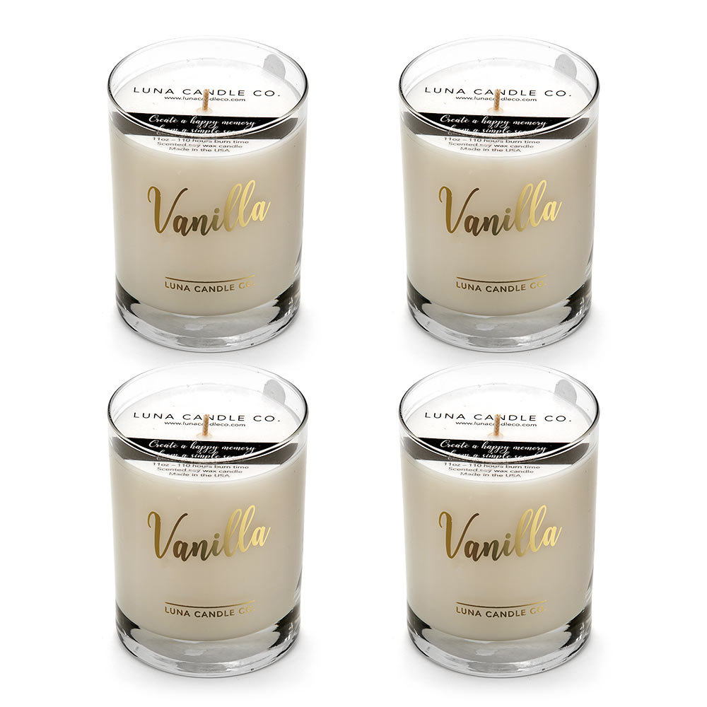Vanilla Scented Jar Candle with Glass Holder (Set of 4) Luna Candle Co.