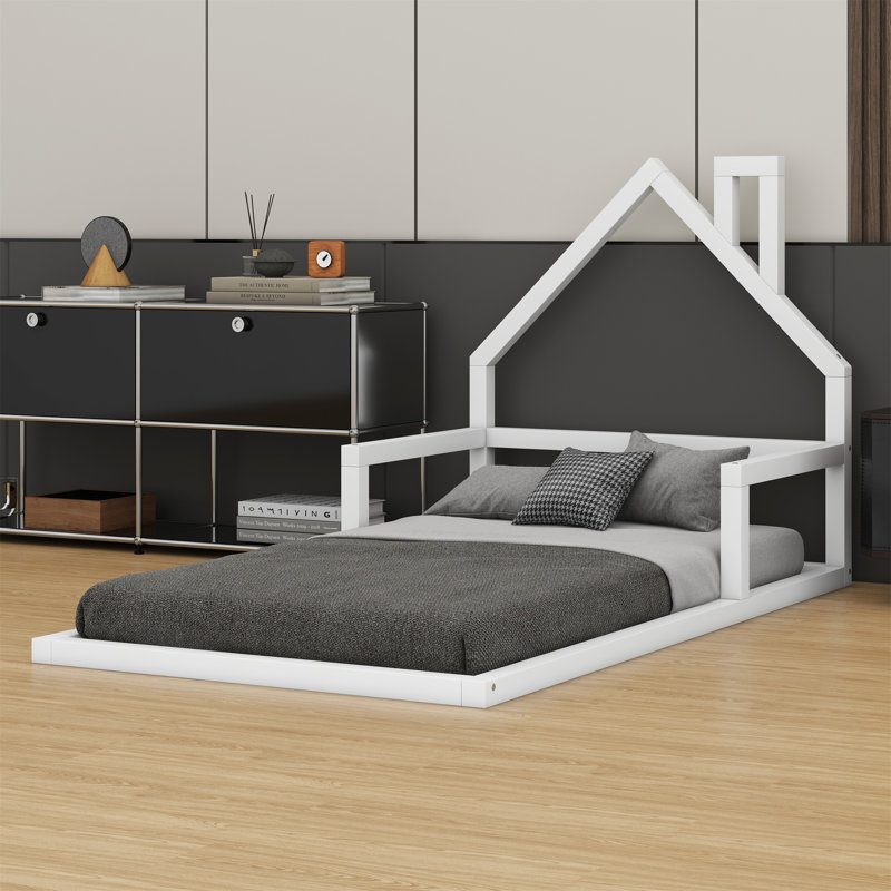 Lit en bois avec tête de lit en bois, Blanc
