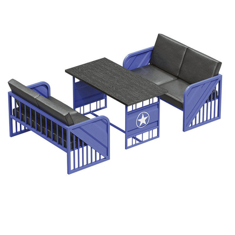 Combinaison de table et de chaises de style industriel, Bleu, Bleu