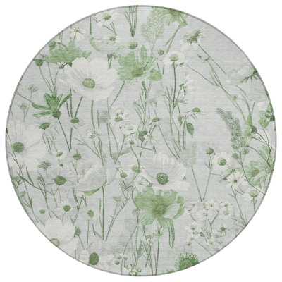 Azaleth Green Washable Indoor-Outdoor Rug - LOOMLAN