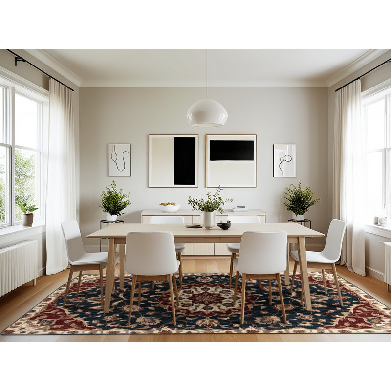 Machine Washable Persian Black Area Rug, Rectangle 7' x 10'