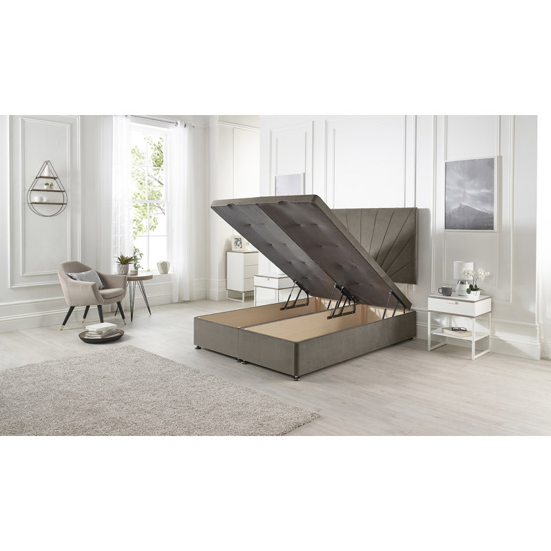 Etheral Ottoman Bed End Opening with Upholstered Headboard Tweed Fabric, Coffee, Kingsize (5')