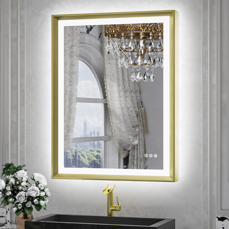 Miroir de salle de bain à DEL New Rockford, Doré, 32 po x 24 po, Rectangulaire