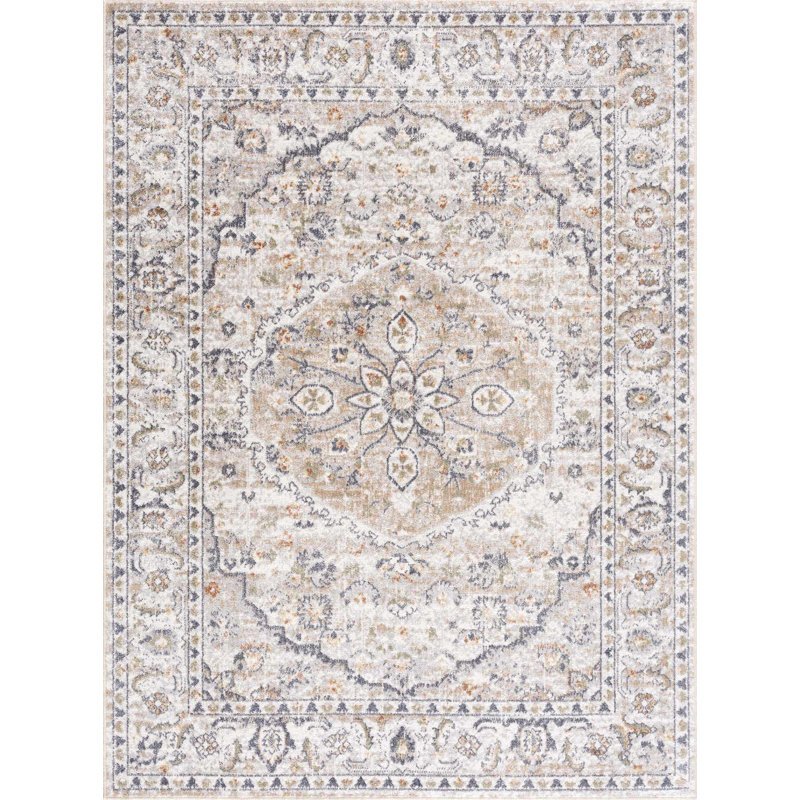 Tapis oriental gris lavable à la machine Oveda, Rectangle 6 pi 7 po x 9 pi