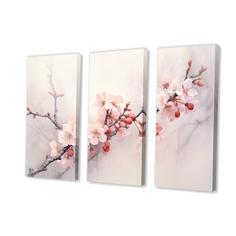 «Cherry Blossoms II» sur toile, 3 pièces, H 28 po x l 36 po x P 1 po