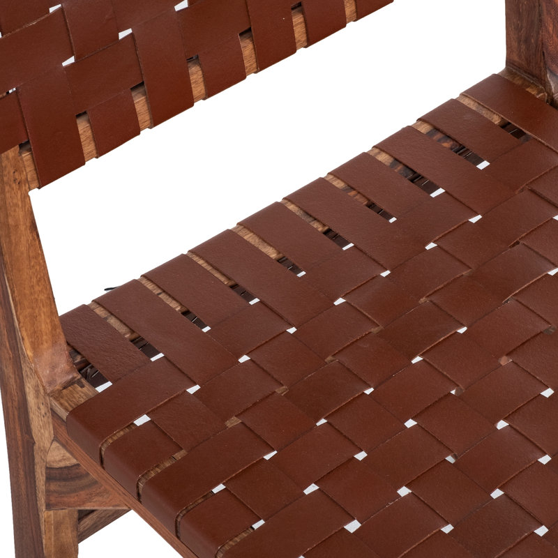De 2 chaises en cuir rustique tissées, support en bois franc, 2 chaises de salle à manger au fini brun, structure, teinte