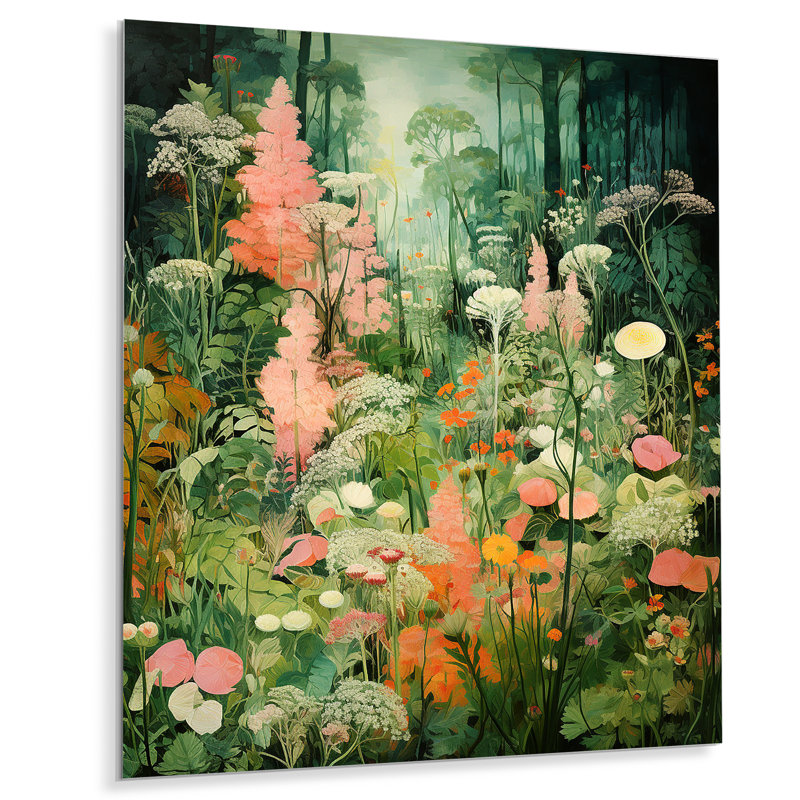 Enigma, fleurs de jardin roses et vertes 3 - tachisme, art mural en métal, H 40 po x l 30 po x P 1,5 po