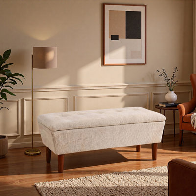 42" Rectangular Ottoman Bench, Modern Low Footrest Stool with Solid Wood Tapered Legs, Multi-Use Entryway Shoe Bench & End of Bed Bench for Living Roo