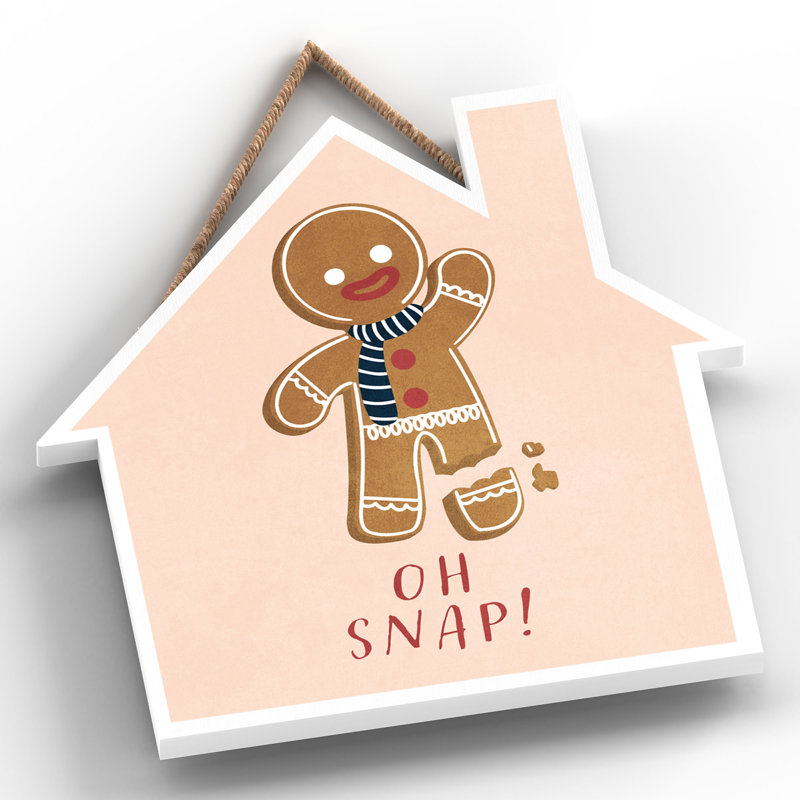 Xmas Oh Snap Gingerbread Wooden House Plaque, 9.9cm H x 9.9cm W x 0.5cm D