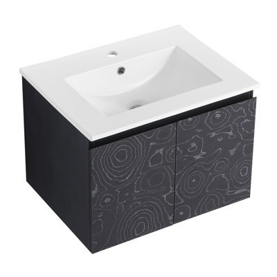 Meuble-lavabo mural 24 po avec lavabo en céramique et porte d'armoire à fermeture en douceur 24 po