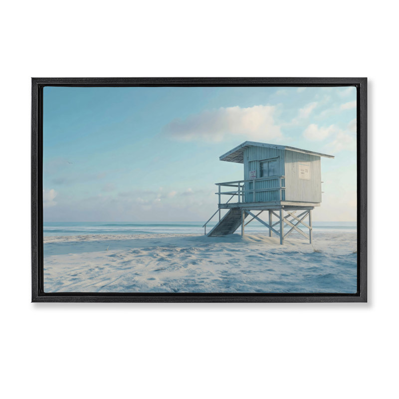 Cadre flottant Blue Beach Scene, design par LSR Design Studio, Cadre flottant noir de jais, H 17 po x l 25 po