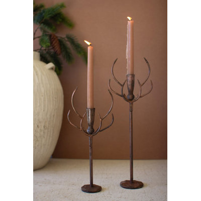  Ensemble de 2 porte-bougies décoratifs en laiton forgé rustique H 17 po