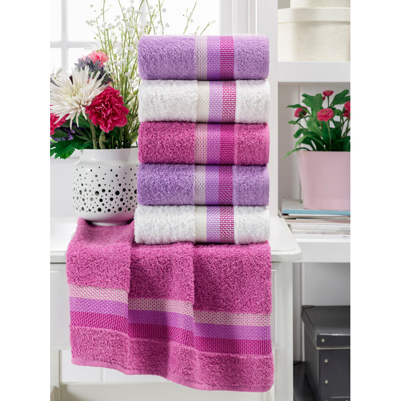 Rumaisa Lightweight Hand Towel, Pink/White/Purple