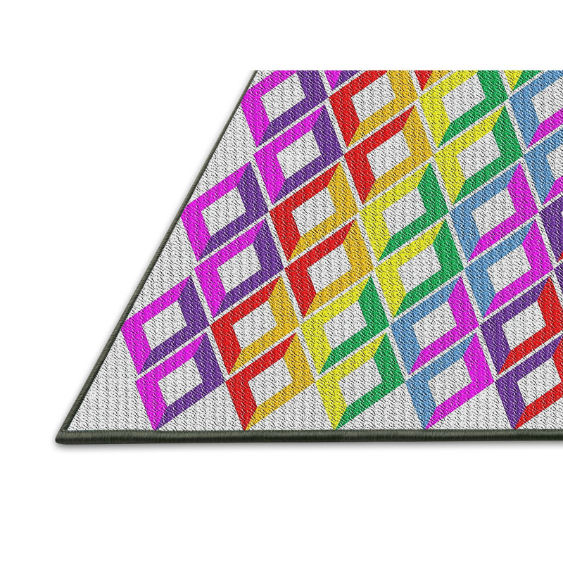 Tapis rose / rouge / jaune à motif géométrique Thainara, Rectangle 5 pi x 7 pi