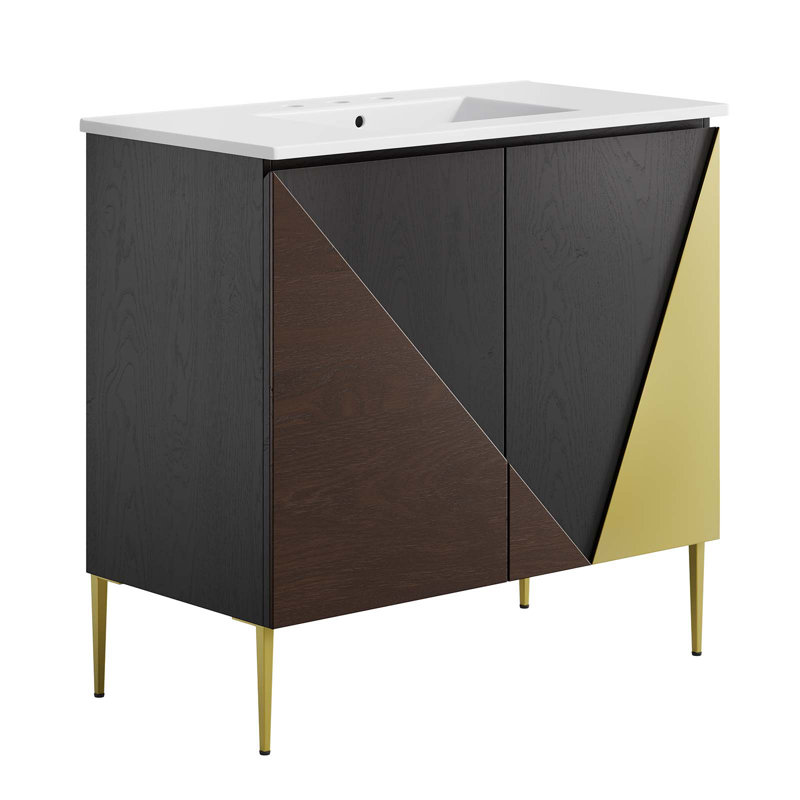 Meuble-lavabo sur pied simple 36 po avec plateau en bois manufacturé Modway Alchemist, Blanc