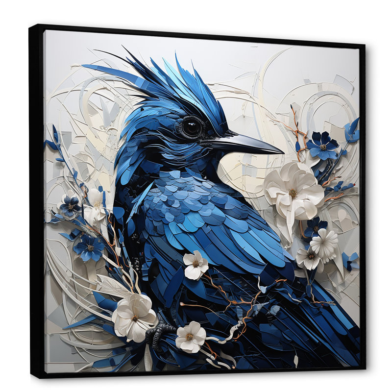 Oiseau, minimalisme, fleurs blanches, œillets I, reproduction d'art sur toile, Noir, H 24 po x l 24 po x P 1 po