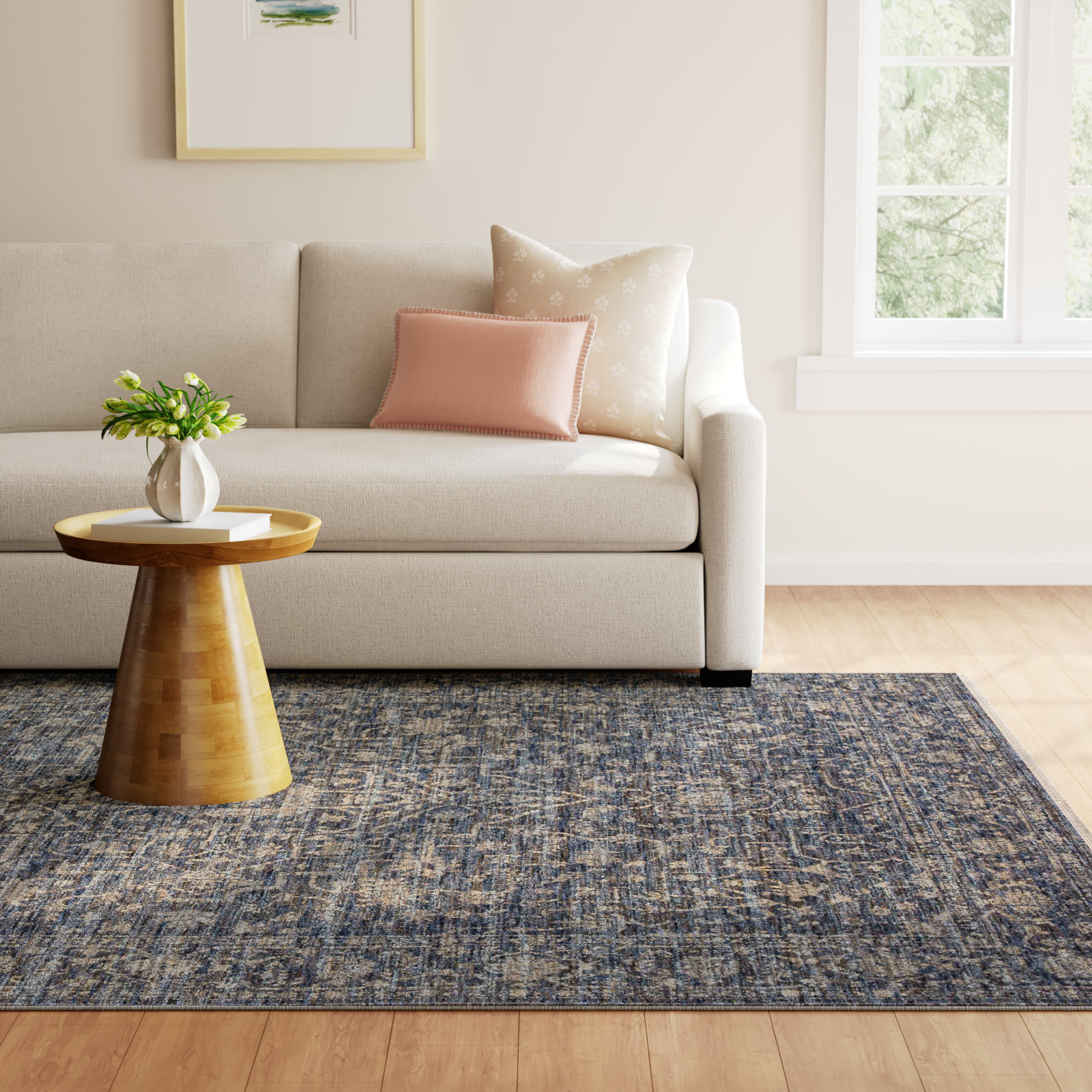 Sorrento Oriental Machine Made Power Loom Polyester Area Rug in Blue, Rectangle 6'7" x 9'10"