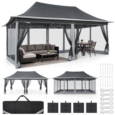 Pavillon de jardin escamotable 10 po x 20 po sur dégagement ， Tentes à baldaquin faciles à installer avec moustiquaire ents Tentes moustiquaires d'extérieur à hauteur réglable pour la cour arrière