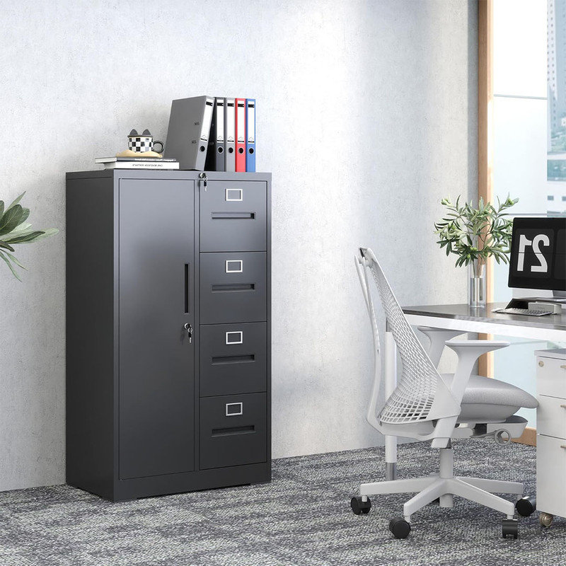 Metal Storage Locker Cabinets for Employees, Locking File Cabinet with 4 Drawers and 1 Door for Legal/Letter Size Files, Assembly Required