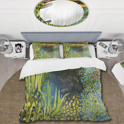 Ensemble de housse de couette en microfibre vert / bleu clair / noir