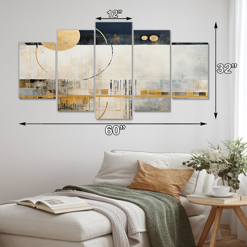 Héritage de la pleine lune - Ensemble d'art mural abstrait 5 pièces, H 32 po x l 60 po