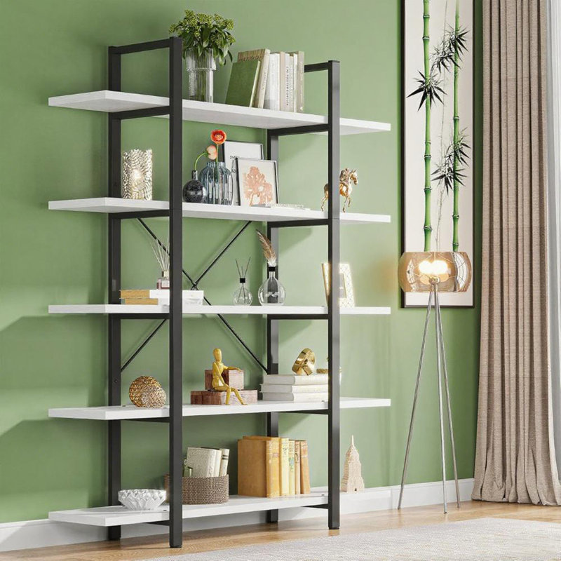 5-Tier Shelf Bookcase Metal Frame, White/Black