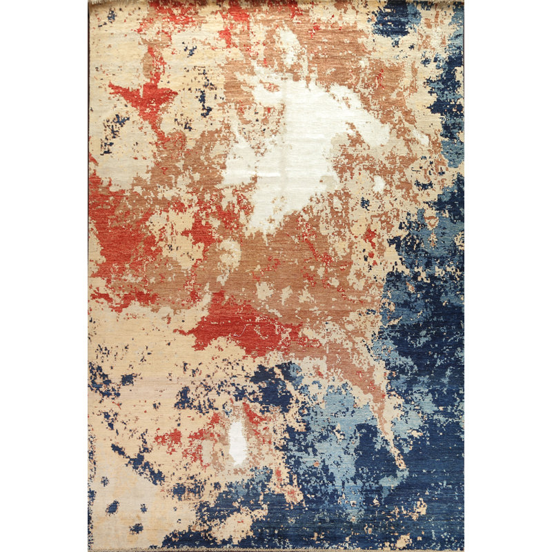 Tapis oriental en laine / soie à motif floral teinté Jupiter noué à la main