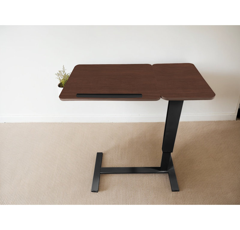 Bureau de lit réglable Nasir avec table rabattable et roulettes, Noyer / noir