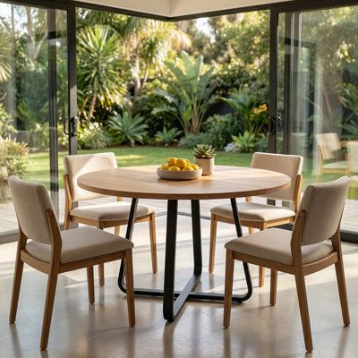 Table de salle à manger contemporaine de style contemporain pour quatre à six personnes avec base en X robuste en métal et plateau en bois aggloméré