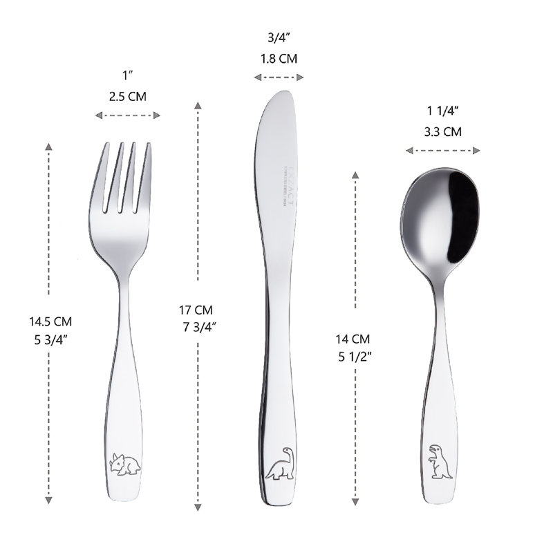 Childrens Cutlery Set 18Pcs Stainless Steel Kids Cutlery/Toddler Utensils/Flatware - 6 X Forks, 6 X Safe Dinner Knives, 6 X Dinner Spoons - Dinosaurs