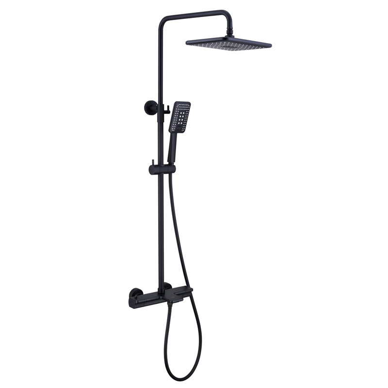 Système de douche thermostatique à 2 fonctions avec douche à main à 3 réglages et valve brute, Noir mat