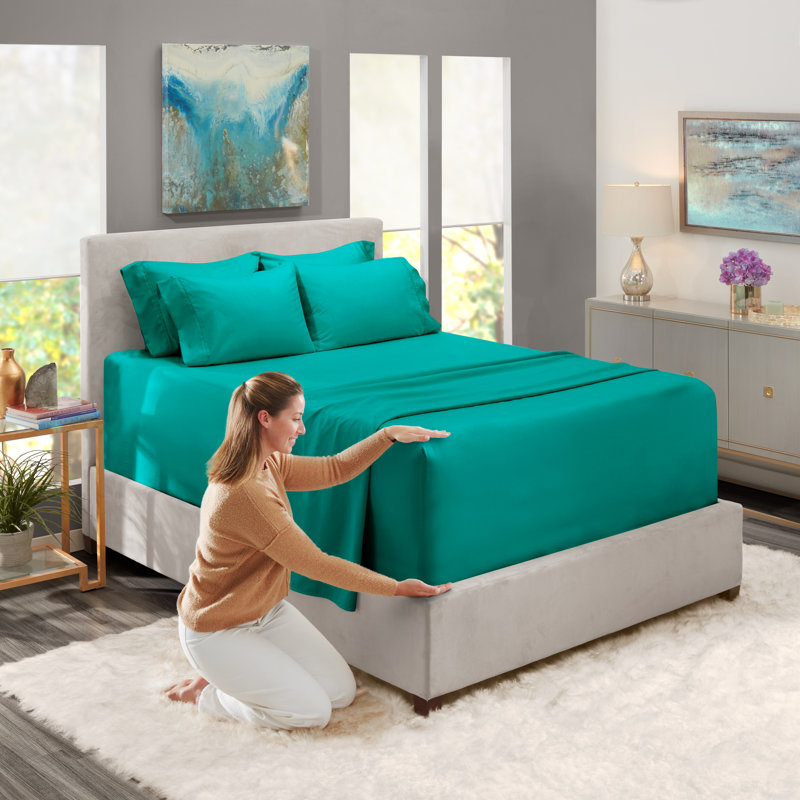Ensemble de draps en micro-fibre, Sarcelle, Drap-housse pour lit simple TG