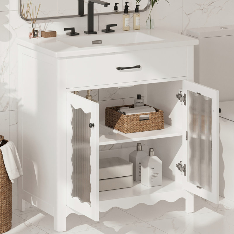 Meuble-lavabo 31 po avec verre trempé, Blanc