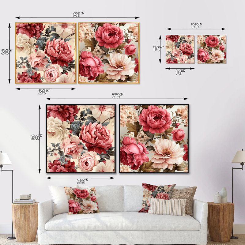 Merlyn - Floral Square Collage Set Of 2, Black Floater Framed, 16" H x 33" W