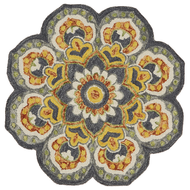 Dazzle Floral Hand Tufted Wool Scalloped Area Rug, Round 4'