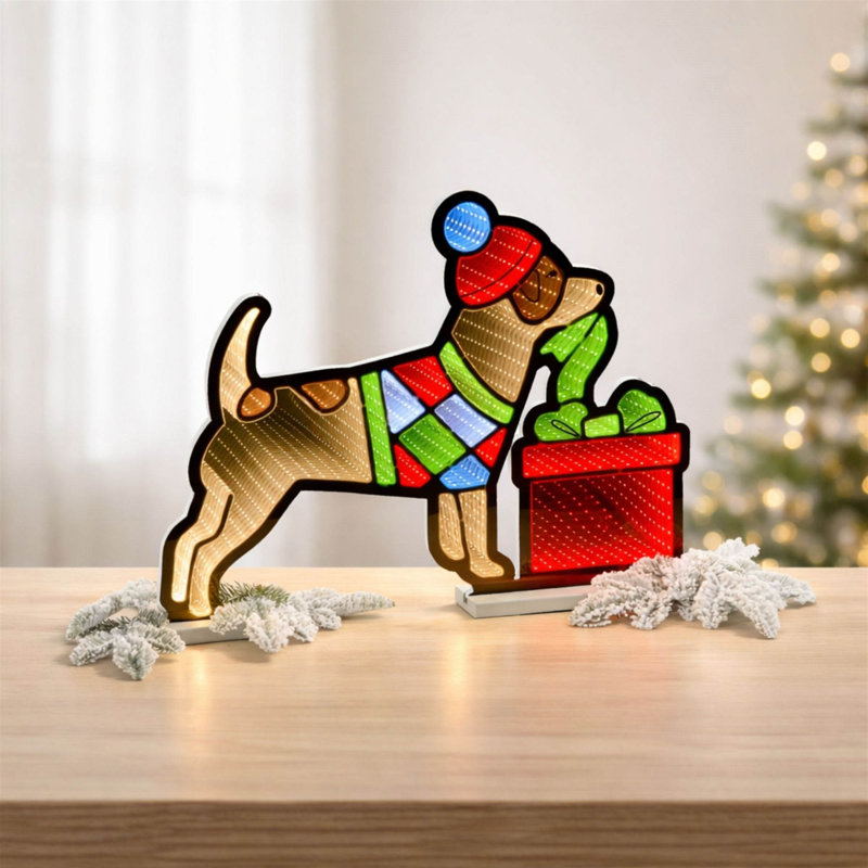 Chien avec cadeau de Noël L 24 po Ekkolight
