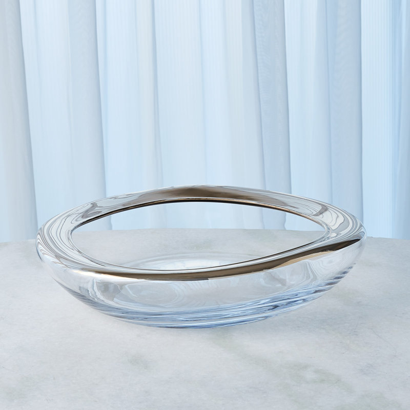 Handmade Polish Art Glass Bowl with Platinum Rim - 15.25''