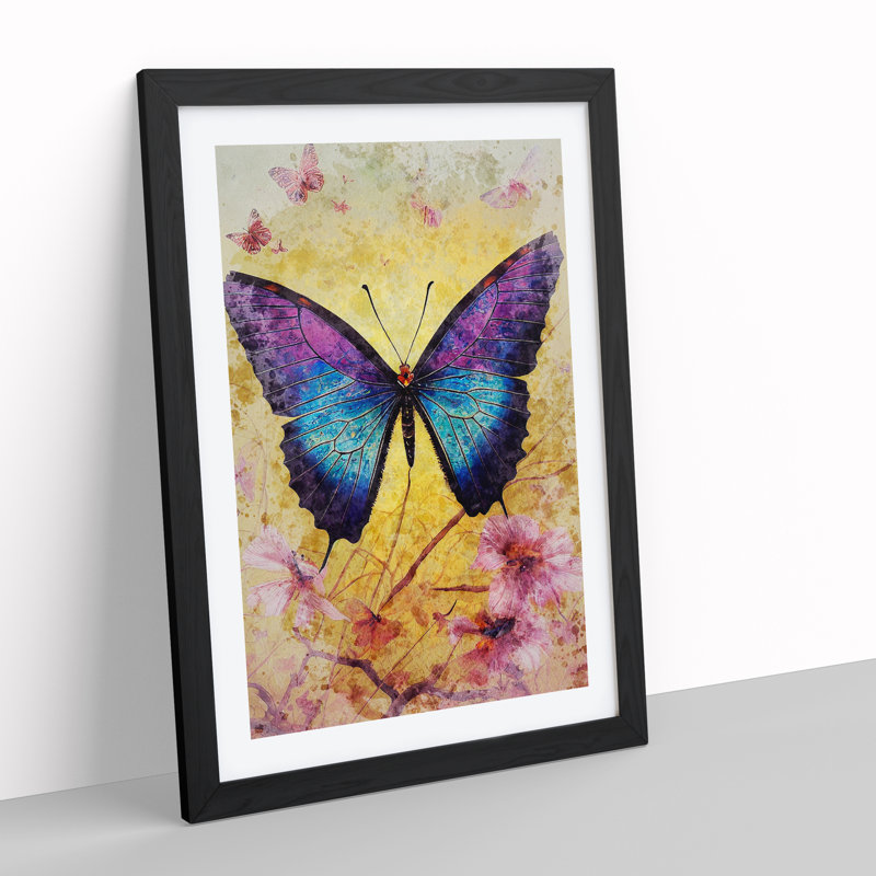 Butterfly In Watercolour No.1 - Painting, 66cm H x 48cm W x 2cm D, Black Framed, White