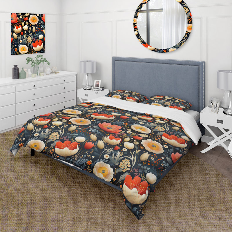 Ensemble de housse de couette Whimsical Bohemian Bliss Floral, Housse de couette pour grand lit et 2 taies décor