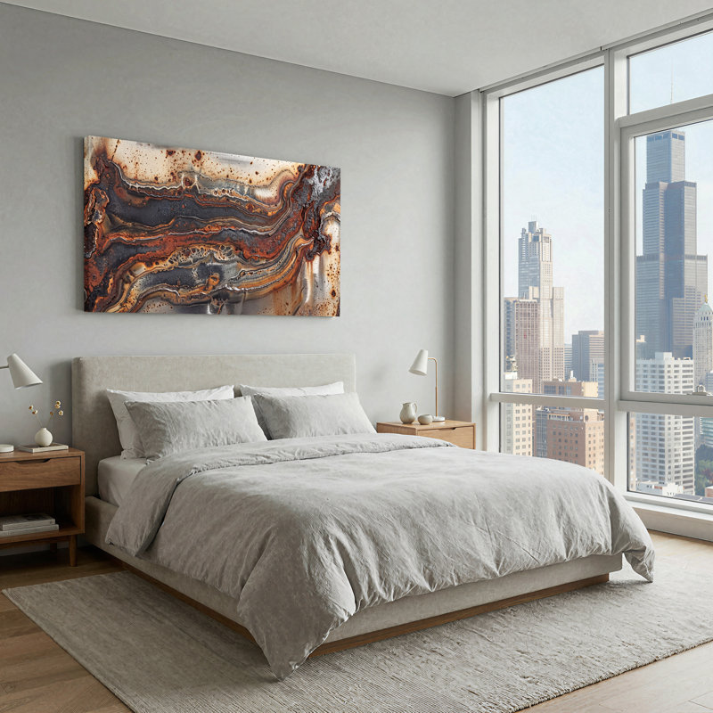 Toile abstraite abstraite, texture de métal rouillé, 58“W x 28”H