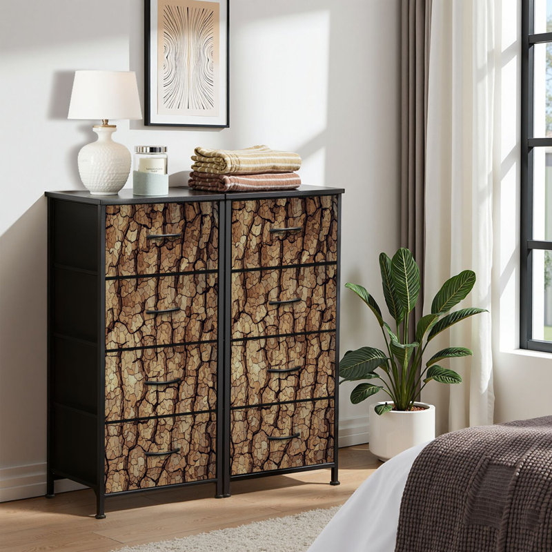 4 Drawer Dresser for Bedroom, Narrow Chest of Drawers, Wooden Top and Study Iron Frame 18"x37.5"-(WxH)
