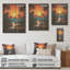 Coucher de soleil sur un paysage tropical orange et noir - paysage abstrait sur bois-1742744840