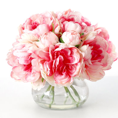 Elegant Real Touch Artificial Peonies in Glass Vase