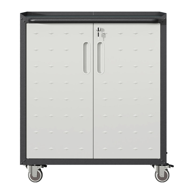 Armoire de rangement en métal avec roues mobiles - polyvalente pour le garage, le bureau. Fabrication, intérieur réglable. Noir et gris Rangement verrouillable pour garage l 29,73 po x P 16,71 po. H 34,51 po.